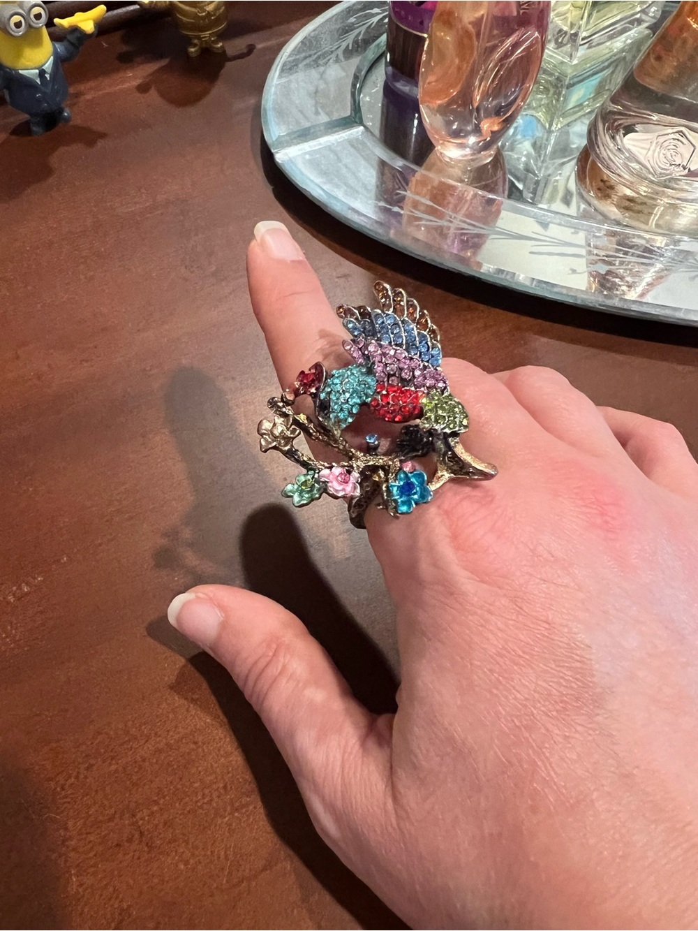 Multicolor Bird Cocktail Ring - Size 9